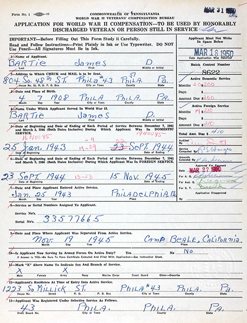 James D. Bartie Veteran's Compensation Applicationr James D. Bartie Veteran's Compensation Applicationr