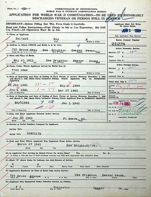 Roy Beitsch Veteran's Compensation Application Roy Beitsch Veteran's Compensation Application