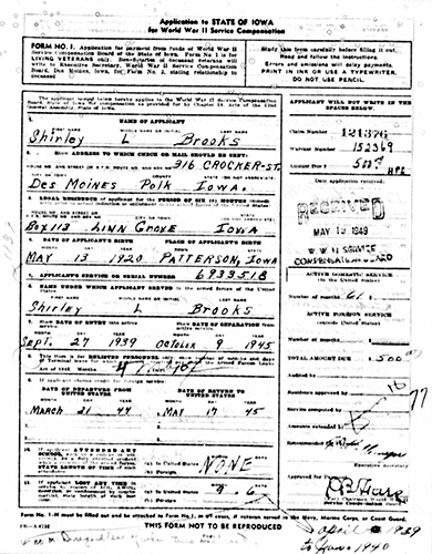 Shirley L. Brooks Veteran's Compensation Application Shirley L. Brooks Veteran's Compensation Application