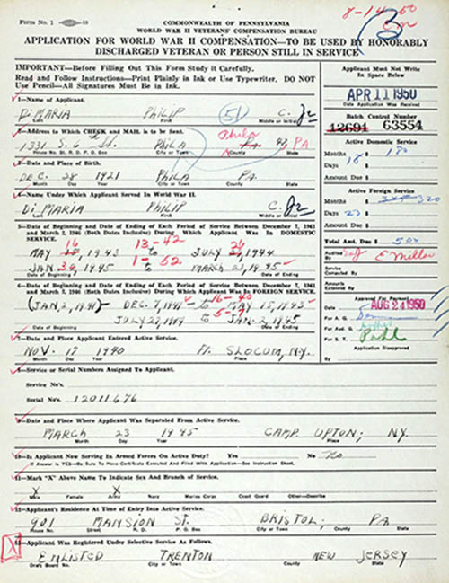 Philip DiMaria Veteran's Compensation Application Philip DiMaria Veteran's Compensation Application