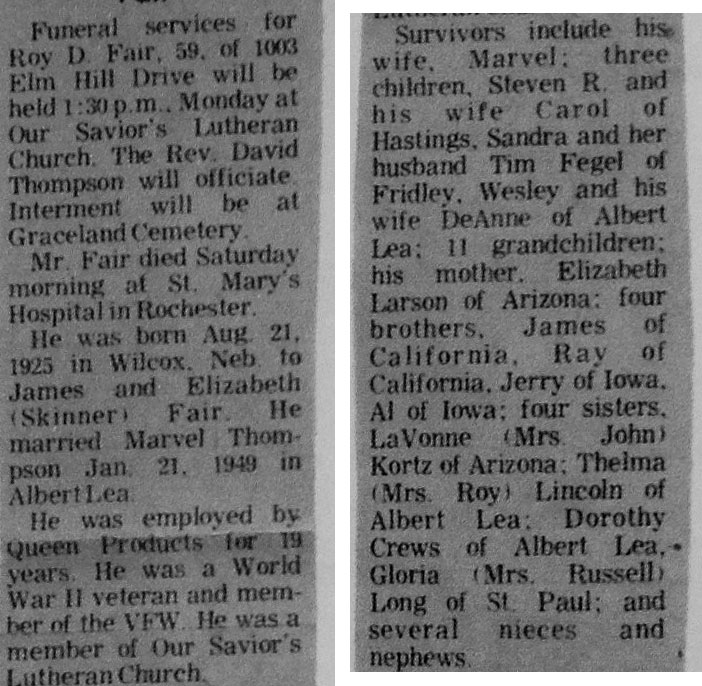 Roy D. Fair Obituary