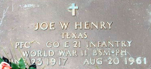 Joe W. Henry Grave marker Joe W. Henry Grave Marker
