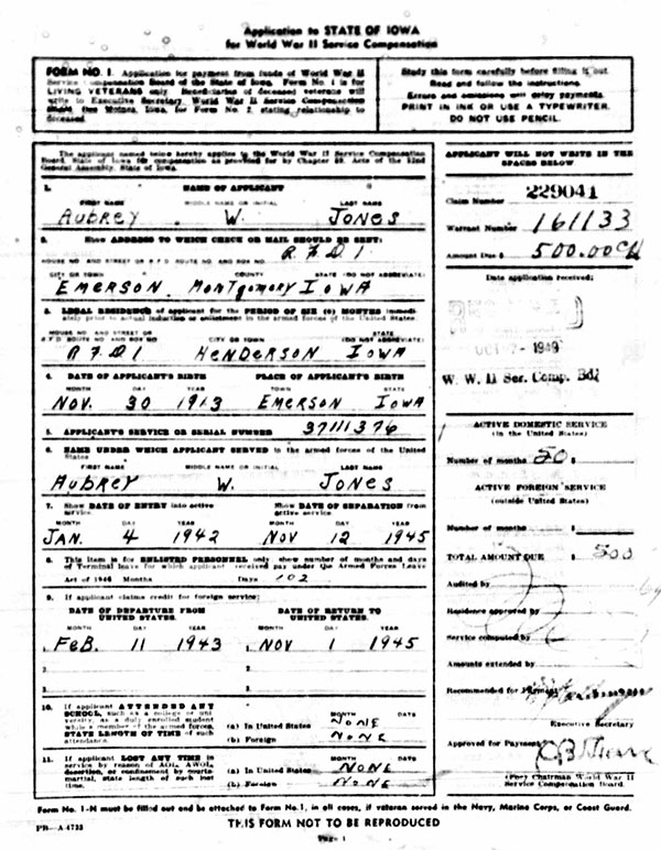 Aubrey W. Jones Military Bonus Application Aubrey W. Jones Military Bonus Application