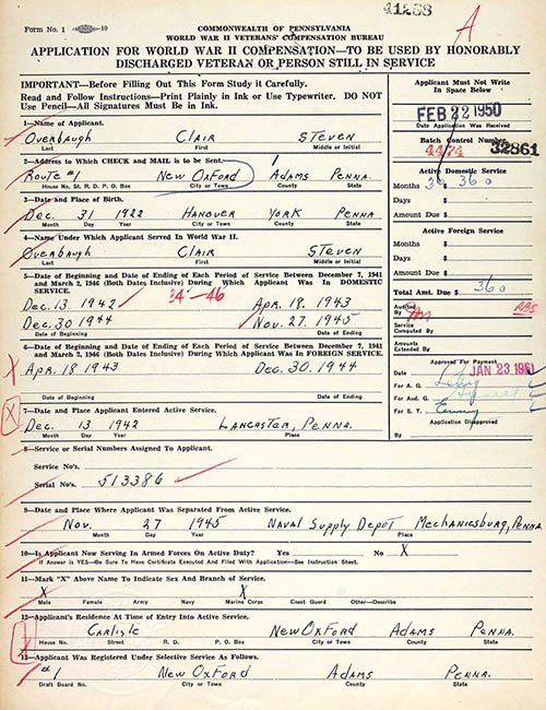 Clair S. Overbaugh Veteran's Compensation Application Clair S. Overbaugh Veteran's Compensation Application
