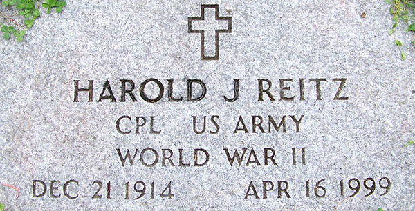 Harold J. Reitz Grave marker Harold J. Reitz Grave Marker