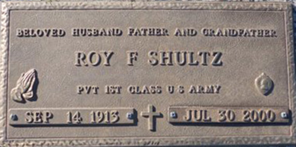 Roy F. Shultz Grave marker Roy F. Shultz Grave Marker
