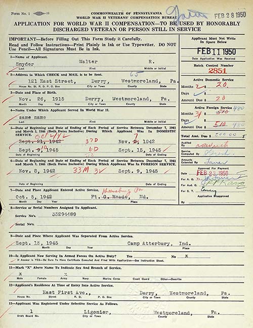 Walter R. Snyder Veteran's Compensation Application Walter R. Snyder Veteran's Compensation Application