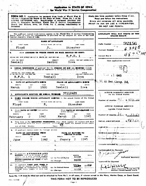 Floyd R. Stoecker Military Bonus Application Floyd R. Stoecker Military Bonus Application