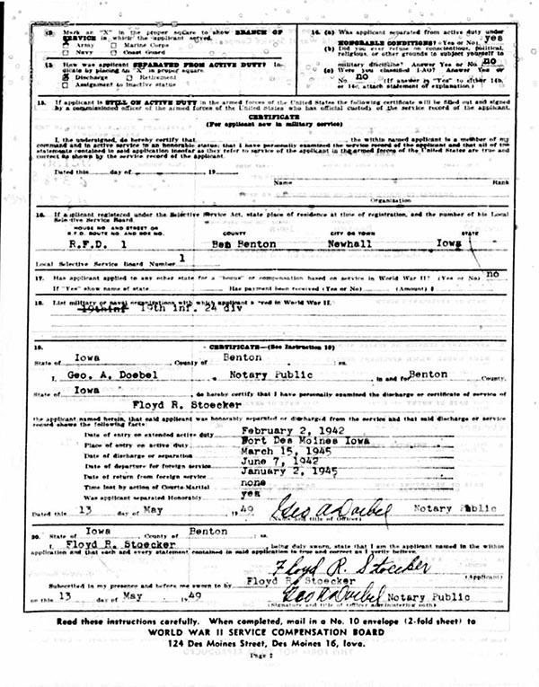 Floyd R. Stoecker Military Bonus Application Floyd R. Stoecker Military Bonus Application