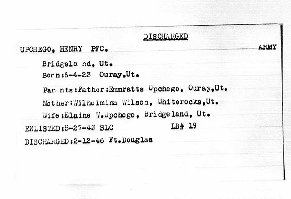 Henry Upchego Military Info Card Henry Upchego Military Info Card
